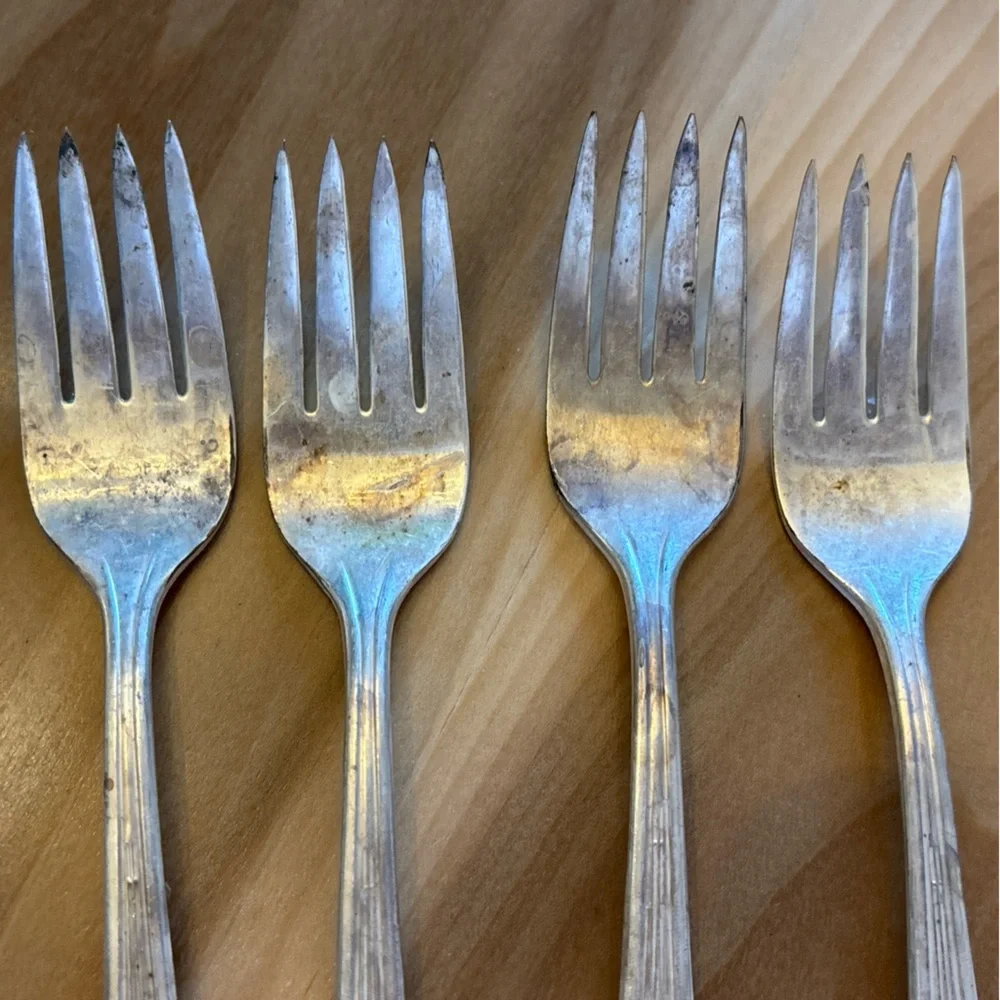 4 Salad Forks Monroe Silver Co Brandon Plume Silver Plate Antique